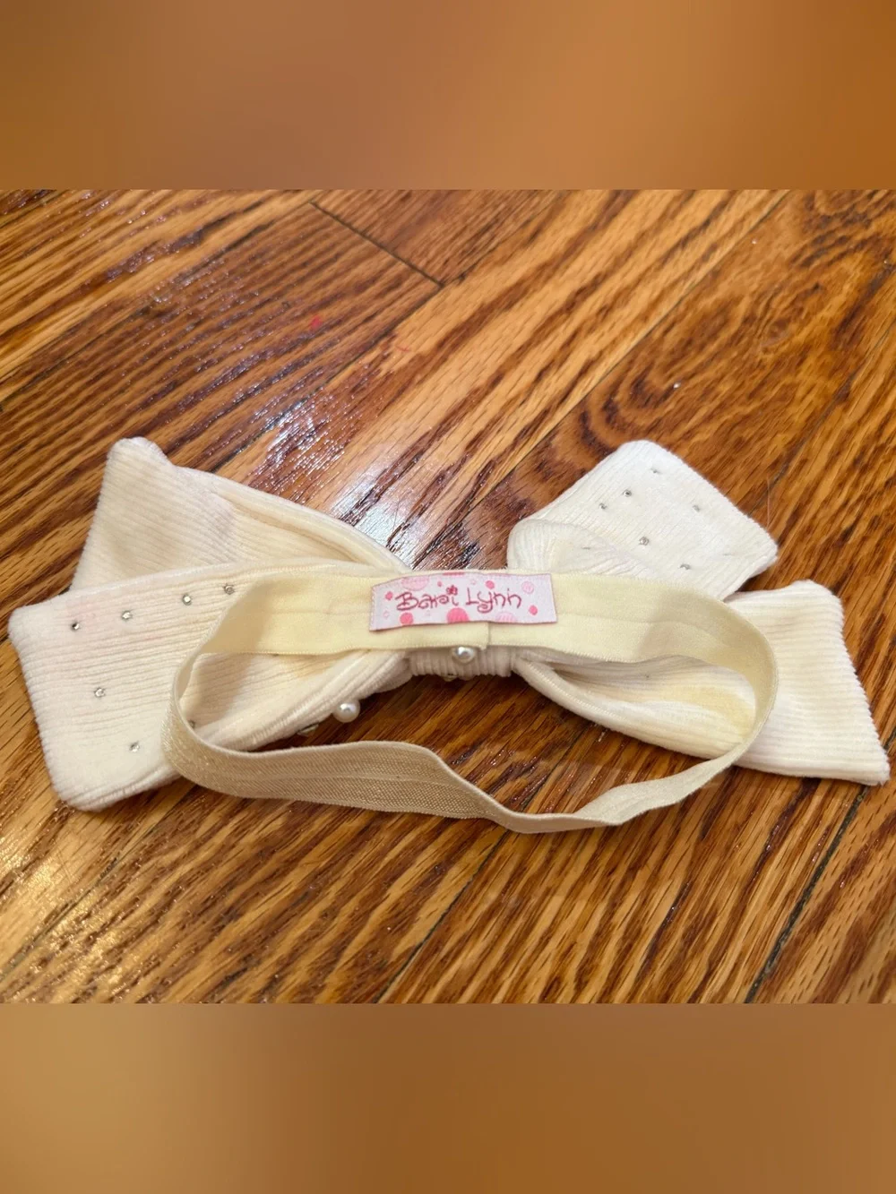 Cream Pearl Embellished Bow Headband for Kids